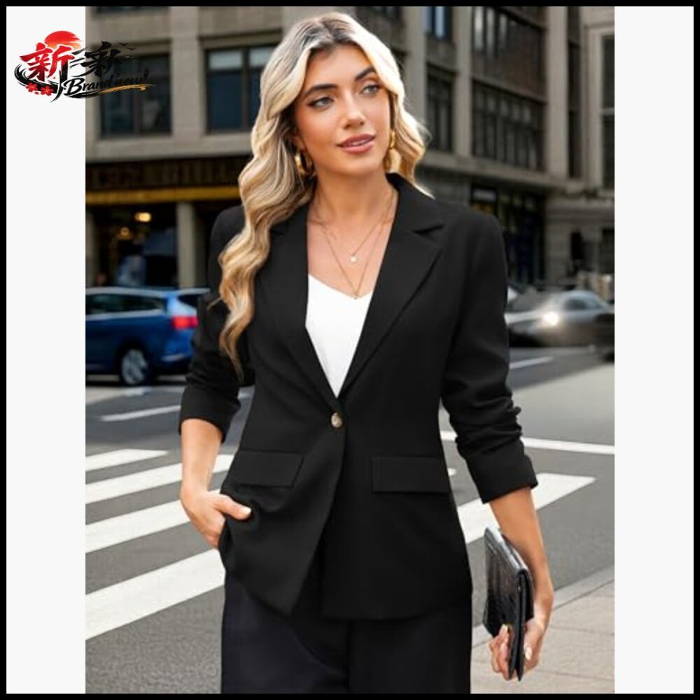 Polyester Blazer With Pockets Open Front Long Sle… - image 2